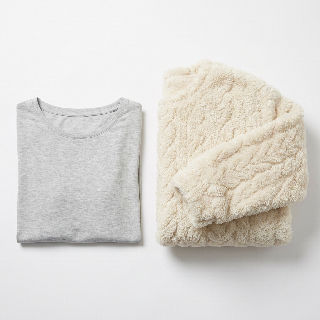 Thin worn pyjamas compared with the thick plush Avenzo Cosy Pyjama Set