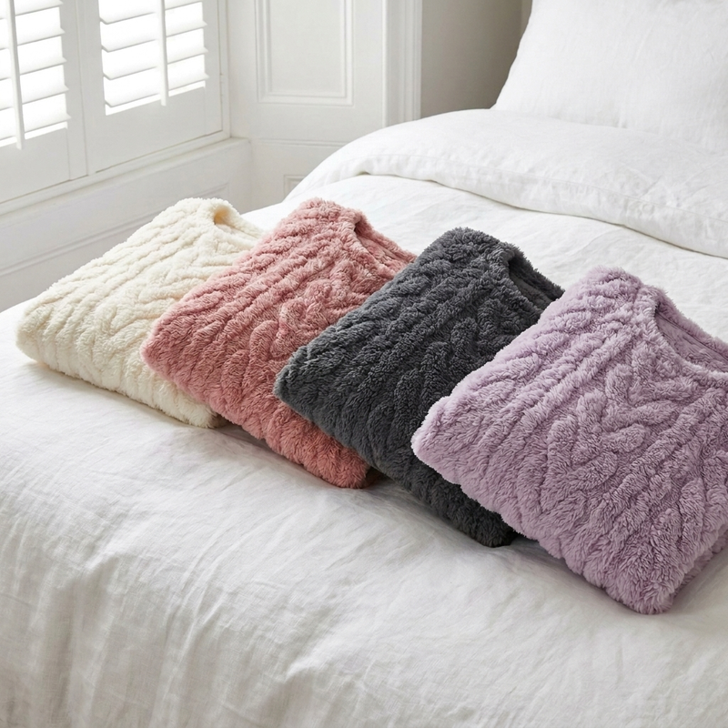Avenzo Cosy Pyjama Set in cream, pink, grey and purple